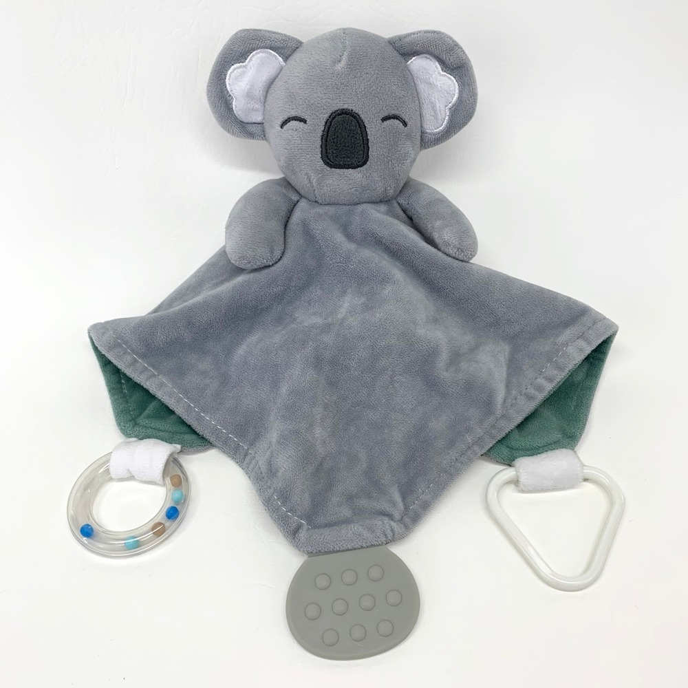 Modern Baby Koala Bear Lovey Teether Gray Green Snuggle Security Blanket Rattle
